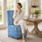 French Upholstered Dining Chair with Caster Legs & Skirted Design