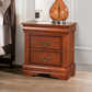 Fully Assembled Transitional Sleigh Wood Nightstand with 2 Dovetail Drawers and Metal Pulls