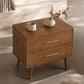 Fully Assembled Mid-Century Modern Walnut Nightstand with Tapered Legs & Nickel Bar Pulls