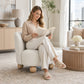 Contemporary Boucle Accent Chair – Sculptural Wood Ball Feet, Wide Seat