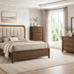 Mid-Century Modern Walnut 4-Piece Bedroom Set with Upholstered LED Platform Bed, Nightstand, Chest & Dresser with Optional Mirror