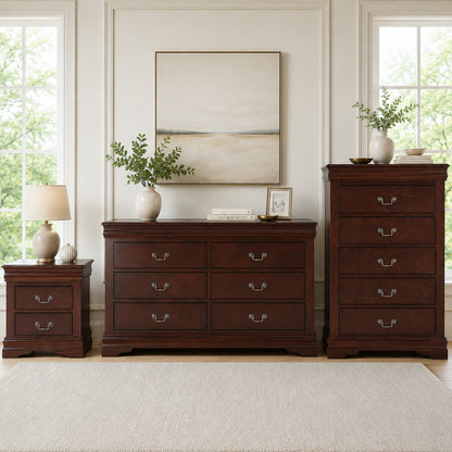 3-Piece Transitional Bedroom Storage Set with Nightstand, Chest & Dresser (Mirror Optional)
