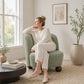 Contemporary Boucle Accent Chair – Sculptural Wood Ball Feet, Wide Seat