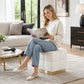 Contemporary Bouclé Storage Stool with Hidden Storage Compartment & Gold Stainless Steel Base – Fully Assembled