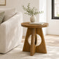 Contemporary Round End Table with Oak Veneer, Pedestal Base & Cross-Shaped Cutout Design