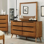 Mid-Century Modern Solid Wood Dresser – Round Tapered Legs and Optional Oval Mirror