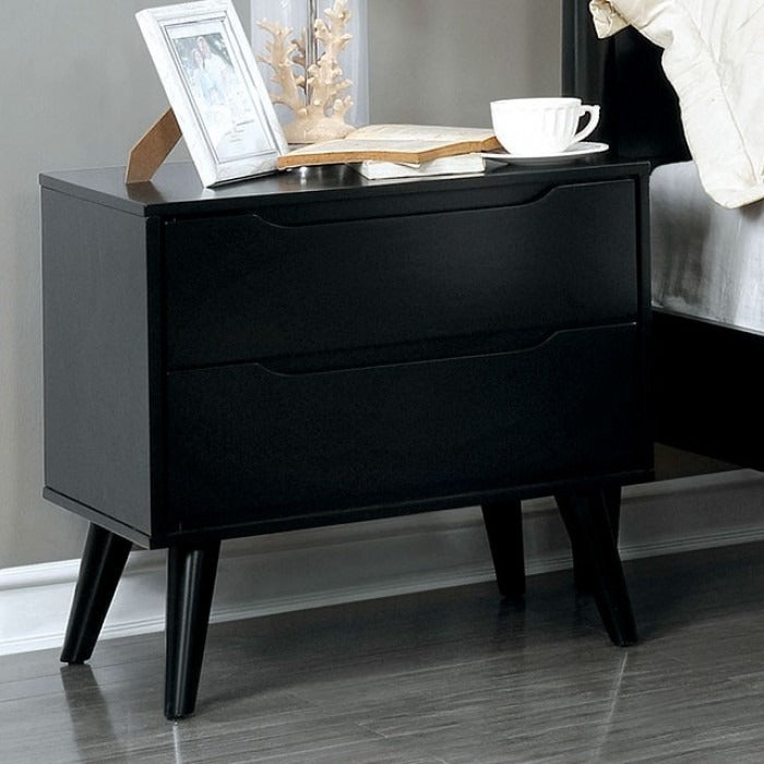 Mid-Century Modern Wood Nightstand – Sleek Tapered Legs and Hidden Pulls