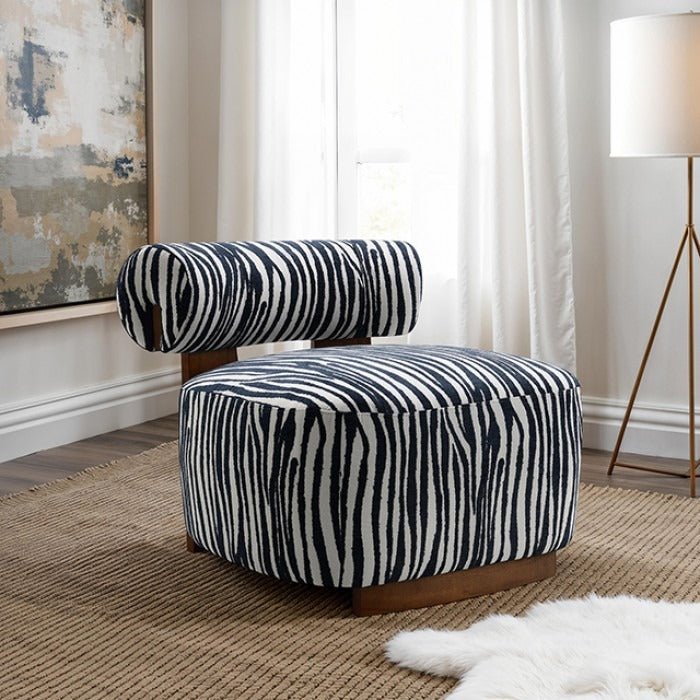 Contemporary Zebra-Stripe Accent Chair – Sculptural Cylindrical Backrest