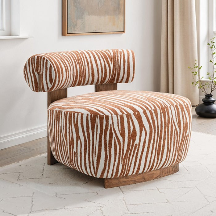 Contemporary Zebra-Stripe Accent Chair – Sculptural Cylindrical Backrest