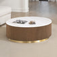 Contemporary Brown & White Genuine Marble Coffee Table with Gold Metal Base
