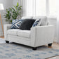Transitional Chenille Loveseat with Soft Track Arms and Walnut Wood Trim