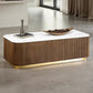 Contemporary Brown & White Genuine Marble Coffee Table with Gold Metal Base