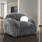 Contemporary Faux Fur Swivel Chair – Plush Shaggy Texture, Full Swivel + Ball Pillows