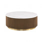 Contemporary Brown & White Genuine Marble Coffee Table with Gold Metal Base