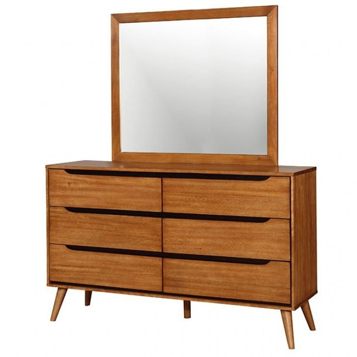 Mid-Century Modern Solid Wood Dresser – Round Tapered Legs and Optional Oval Mirror
