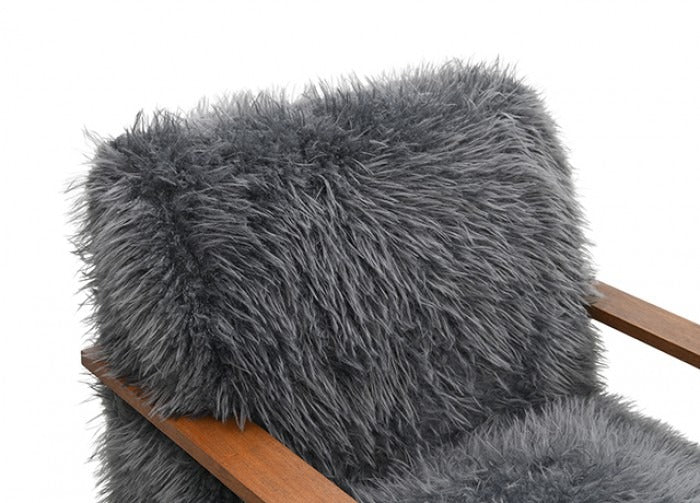 Ultra Soft Faux Fur Accent Chair – Retro Curves, Dark Walnut Wood Arms