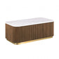 Contemporary Brown & White Genuine Marble Coffee Table with Gold Metal Base