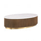 Contemporary Brown & White Genuine Marble Coffee Table with Gold Metal Base