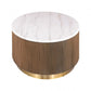 Contemporary Brown & White Genuine Marble Coffee Table with Gold Metal Base