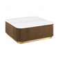 Contemporary Brown & White Genuine Marble Coffee Table with Gold Metal Base