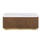 Contemporary Brown & White Genuine Marble Coffee Table with Gold Metal Base