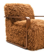 Ultra Soft Faux Fur Accent Chair – Retro Curves, Dark Walnut Wood Arms