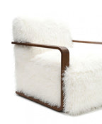 Ultra Soft Faux Fur Accent Chair – Retro Curves, Dark Walnut Wood Arms