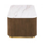 Contemporary Brown & White Genuine Marble Coffee Table with Gold Metal Base