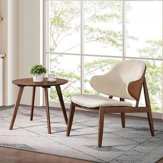 Mid-Century Modern Boucle Wingback Accent Chair with Solid Wood Legs