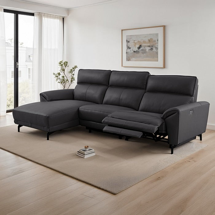 Contemporary Top Grain Leather Power Sectional – Left Chaise, USB Ports, Extendable Footrests
