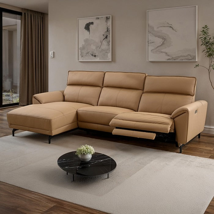 Contemporary Top Grain Leather Power Sectional – Left Chaise, USB Ports, Extendable Footrests