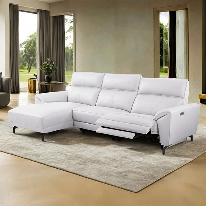 Contemporary Top Grain Leather Power Sectional – Left Chaise, USB Ports, Extendable Footrests