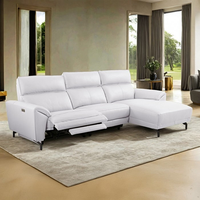 Contemporary Top Grain Leather Power Sectional – Right Chaise, USB Ports, Extendable Footrests