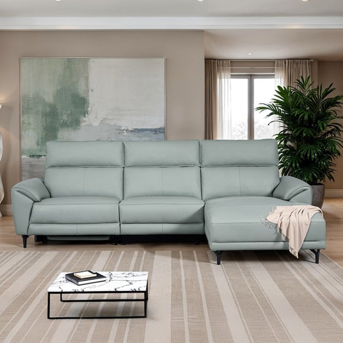 Contemporary Top Grain Leather Power Sectional – Right Chaise, USB Ports, Extendable Footrests