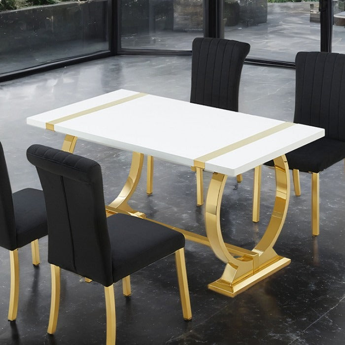 Contemporary Dining Table with Stainless Steel O-Shaped Trestle Base