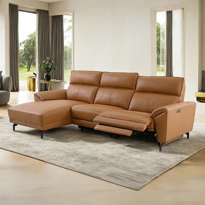 Contemporary Top Grain Leather Power Sectional – Left Chaise, USB Ports, Extendable Footrests