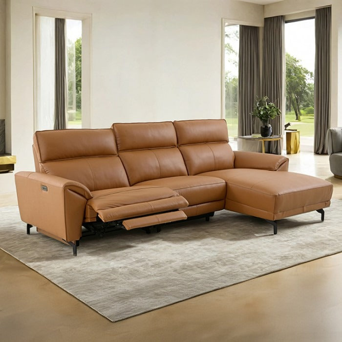 Contemporary Top Grain Leather Power Sectional – Right Chaise, USB Ports, Extendable Footrests