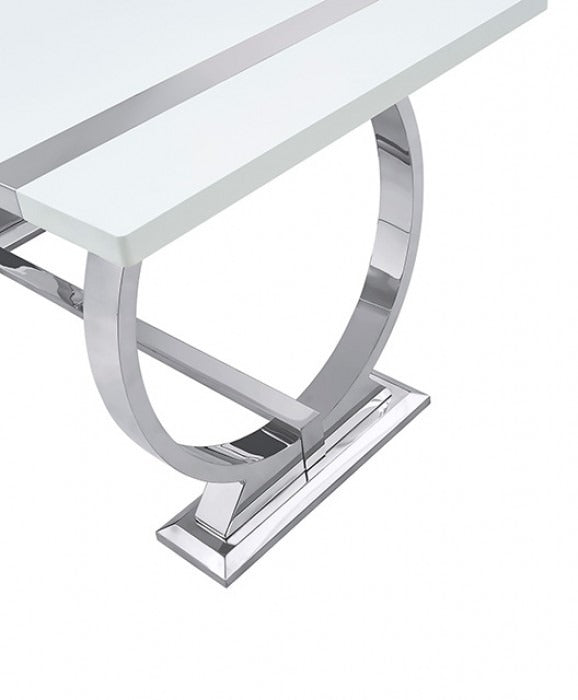 Contemporary Dining Table with Stainless Steel O-Shaped Trestle Base