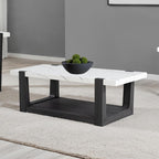 Contemporary Faux Marble Coffee Table | Two-Tone Design, Rubberwood Base