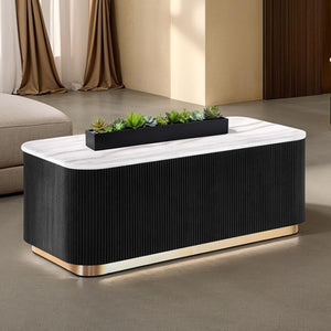 Modern Marble Cocktail Table – Genuine Marble Top with Gold Stainless Steel Base