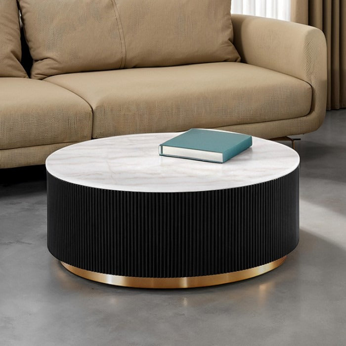 Modern Marble Cocktail Table – Genuine Marble Top with Gold Stainless Steel Base