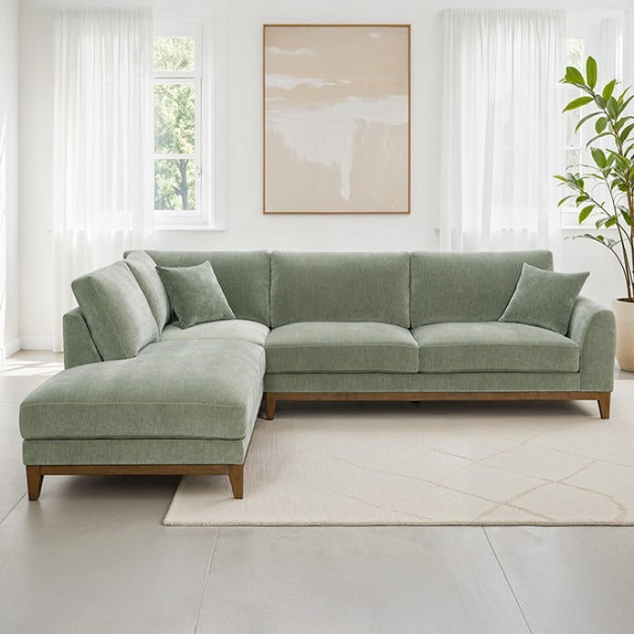 Mid-Century Modern Sectional Sofa with left Chaise and Walnut Trim for Living Room