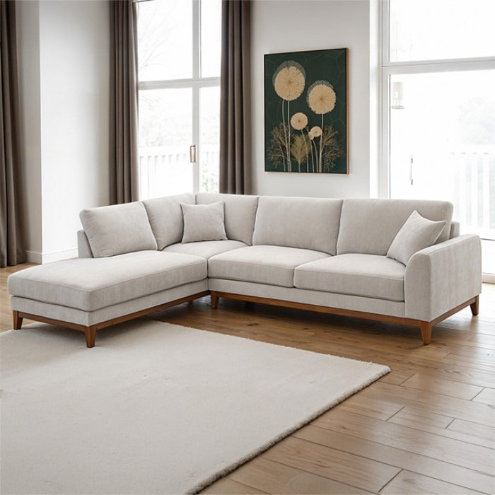 Mid-Century Modern Sectional Sofa with left Chaise and Walnut Trim for Living Room