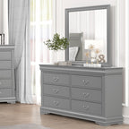 Transitional Sleigh Wood Dresser with Dovetail Drawers and Metal Pulls