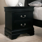 Transitional Sleigh Wood Nightstand with Dovetail Drawers and Metal Pulls