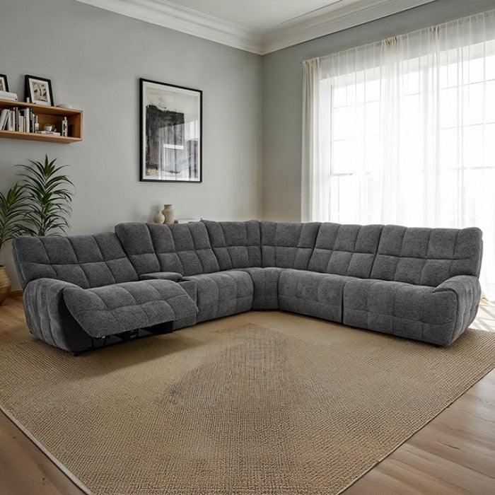 Transitional Chenille Power Reclining Sectional Sofa - USB Ports, Console Storage and Wireless Charging