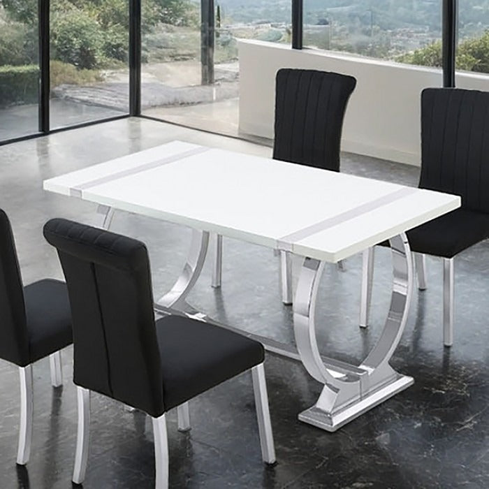 Contemporary Dining Table with Stainless Steel O-Shaped Trestle Base