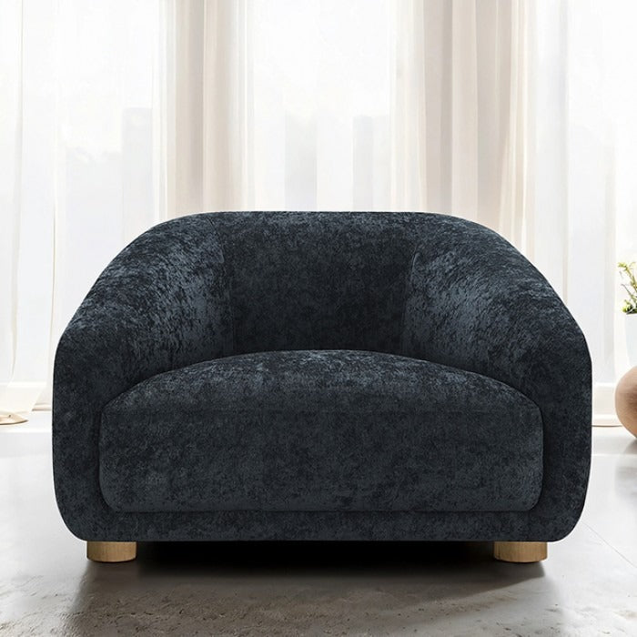 Contemporary Boucle Accent Chair - Slope Arms, Wooden Round Legs, OEKO - TEX Certified