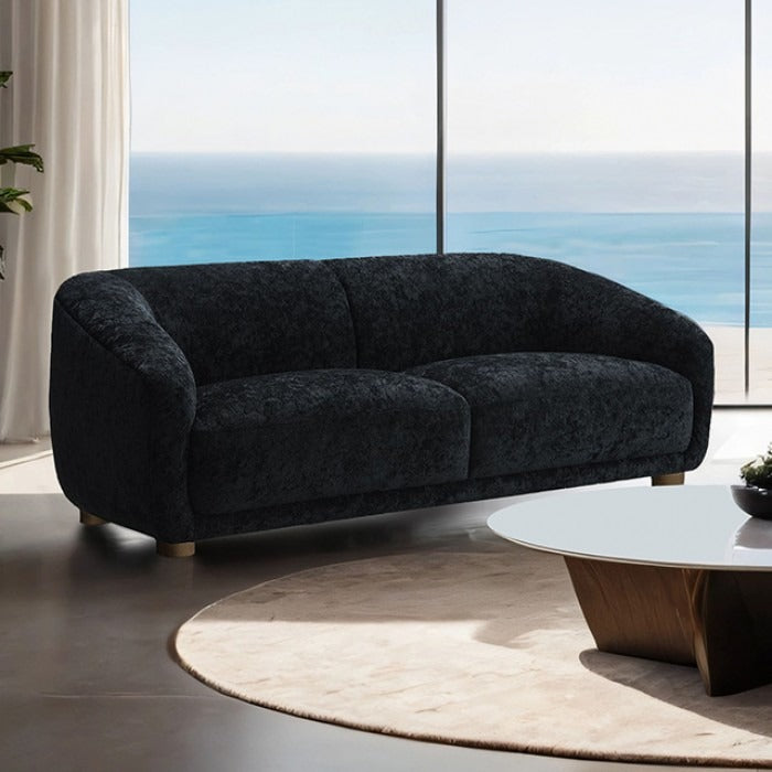 Contemporary Boucle Loveseat – Slope Arms, Wooden Round Legs, OEKO-TEX Certified