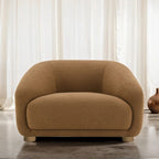 Contemporary Boucle Accent Chair - Slope Arms, Wooden Round Legs, OEKO - TEX Certified